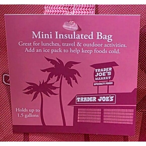 New Trader Joes Mini Insulated Bag Pink Lunch Cooler Reusable Tote Palm VW Gift - Picture 5 of 10